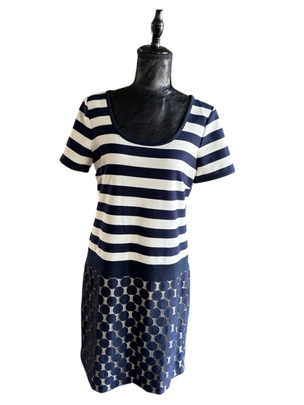 Musette Navy & White Stripe Geometric Dress Size 10